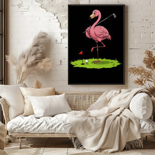 Poster Golfeur de Flamant rose sur le vert