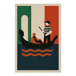 Poster Gondole en Italie sur Fond Géométrique