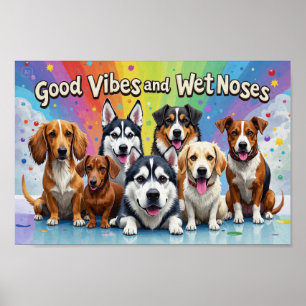 Poster Good Vibes et nez mouillé Jouer des doodles