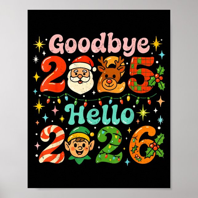 Poster Goodbye 2025 Hello 2026 Cute Christmas New Year  (Devant)