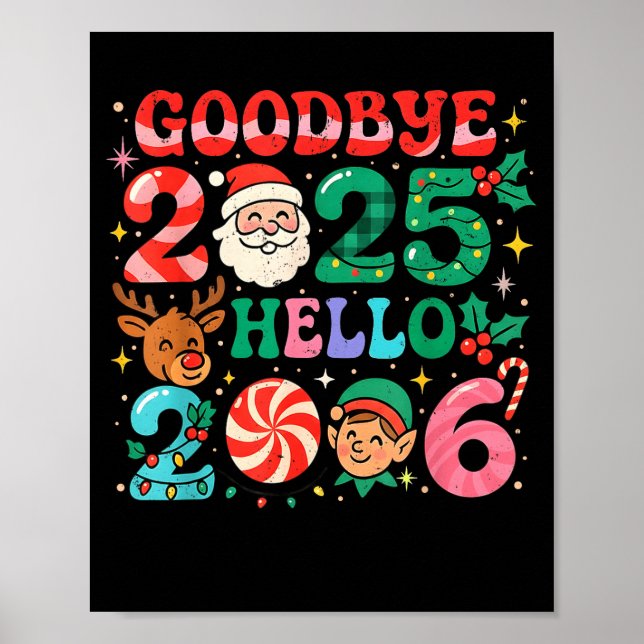 Poster Goodbye 2025 Hello 2026 Cute Christmas New Year  (Devant)