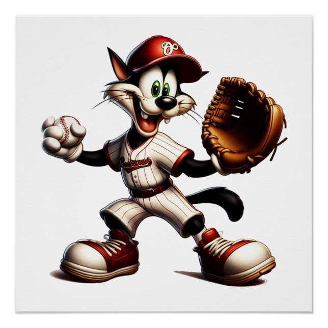 Poster Goofy Cat Baseball Pitcher Monte (Devant)