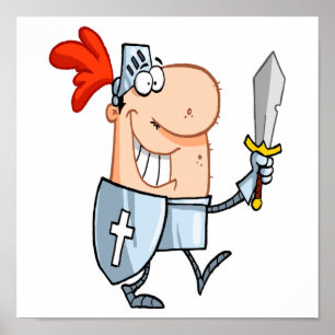 Poster goofy knight in shining armor with sword cartoon