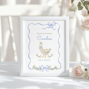 Poster Goose Combien de bonbons Blue Bow Baby shower jeu