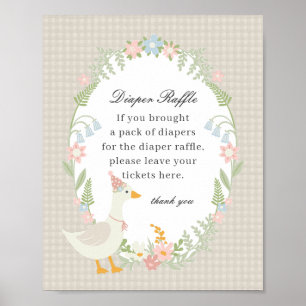 Poster Goose soie beige Floral En vichy chevalet à feuill