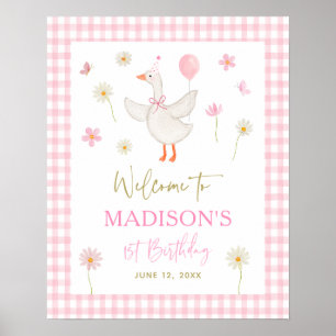 Poster Goose Spring Rose Daisy Premier anniversaire Bienv