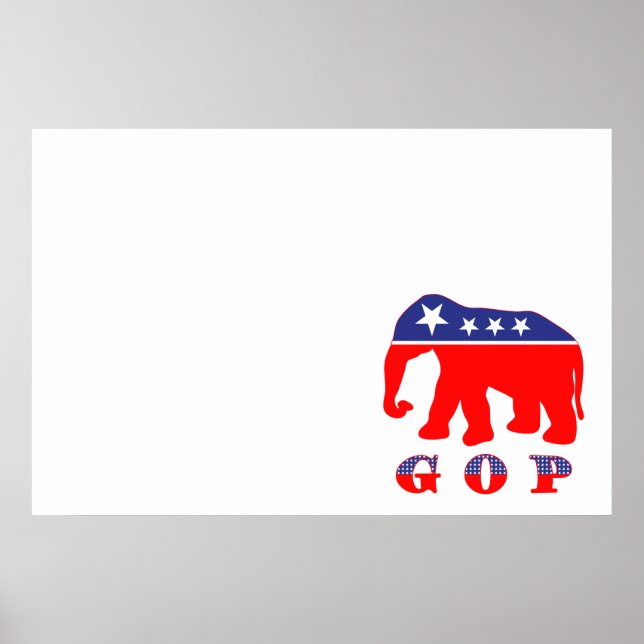 Poster GOP - Eléphant rouge, blanc et bleu (Devant)