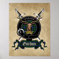Poster Gordon Clan Badge & Tartan 8.5x11