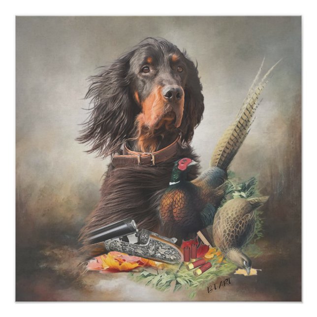 Poster Gordon setter avec faisans, Art (Devant)