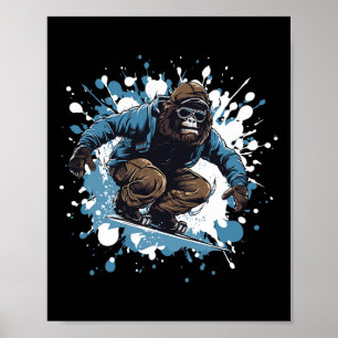 Poster Gorilla Animal Snowboard Sports Snowboard