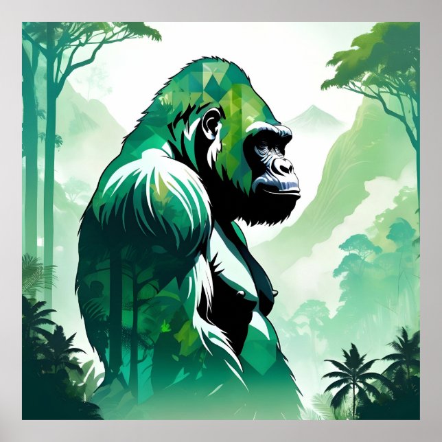 Poster Gorilla Faune Animaux Nature Environnement Jungle (Devant)