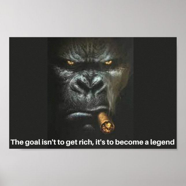 Poster Gorilla fumer un cigare avec une légende (Devant)