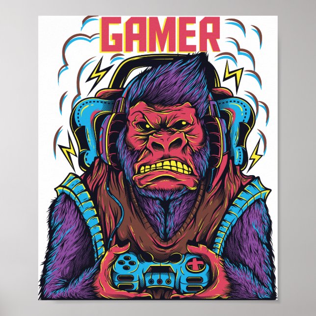 Poster Gorilla Gamer (Devant)