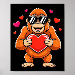 Poster Gorille cool tenant un cœur valentin singe enfants