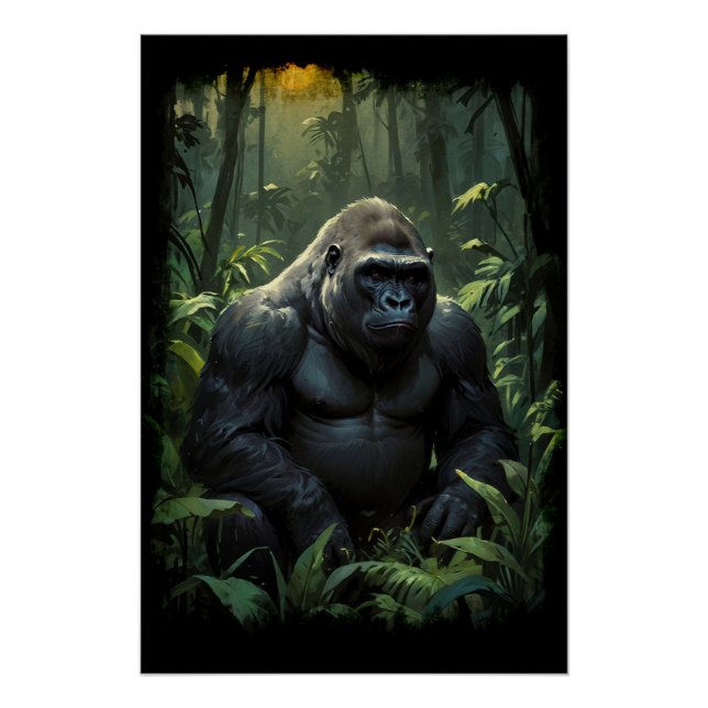 Poster Gorille du Silverback dans la jungle rwandaise (Devant)