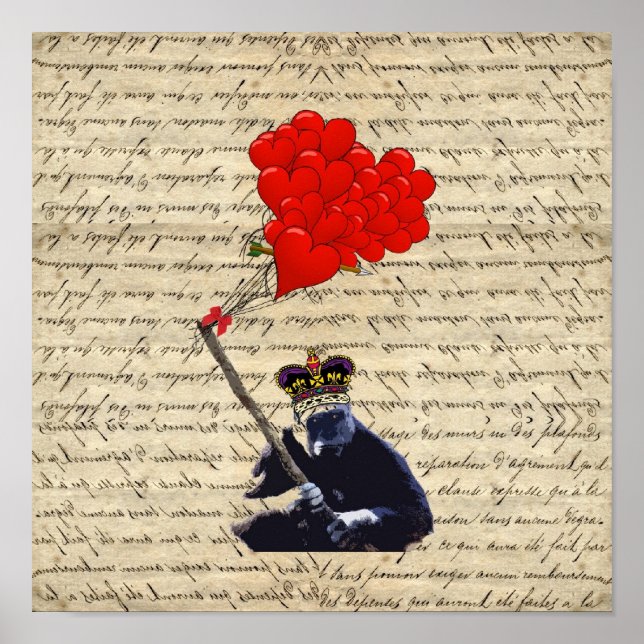 Poster Gorille et ballons cardiaques (Devant)