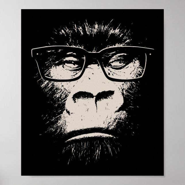 Poster Gorille Hipster Avec Verre (Devant)