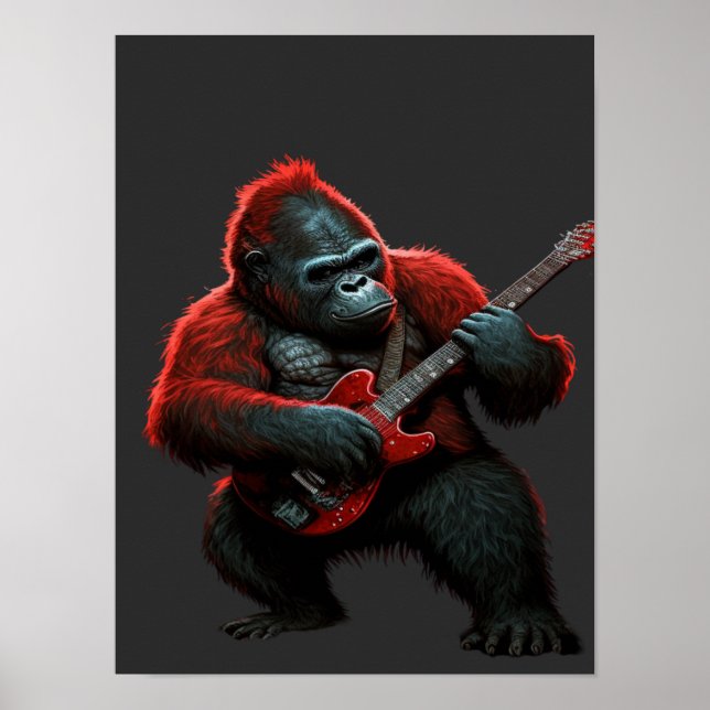 Poster Gorille Jouant Un T-Shirt Lumbar Coussin De Guitar (Devant)