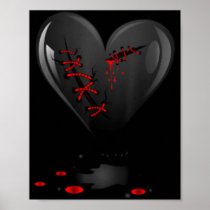 Poster Goth Cœur Noir Saignant Coupé Ouvert Brisé Guériso