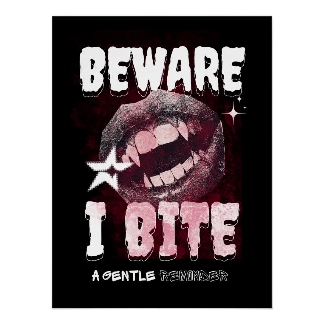 Poster Goth Vampire T-Shirt BEWARE I BITE | Spooky Fangs  (Devant)