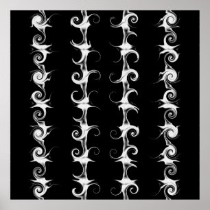 Poster Gothic Black and White Linear Curlicue Pattern