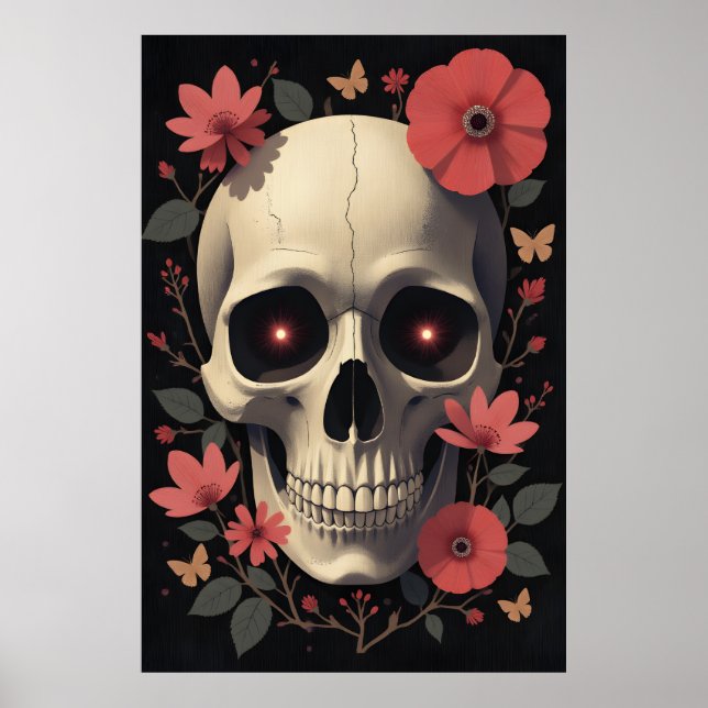 Poster Gothic Floral Skull - Stylized Skull (Devant)