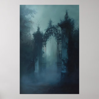 Poster Gothic Gate Cemetery Art Print, Dark Cottagecore