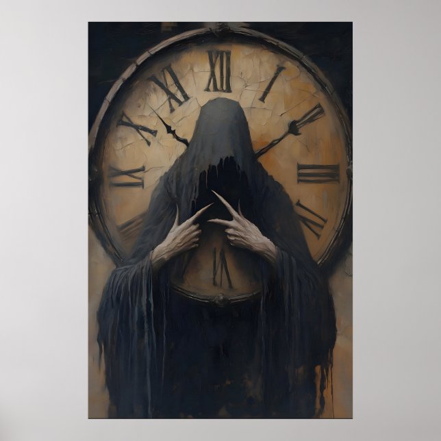 Poster Gothic Grim Reaper Clock Art Printable Dark (Devant)