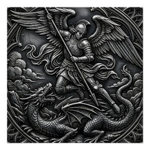 Poster Gothique chrétien Saint-Michel Archange Gris métal