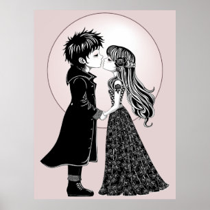 Poster Gothique Emo Enfants Kiss Valentine's Day