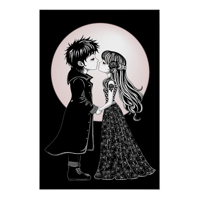 Poster Gothique Emo Enfants Kiss Valentine's Day (Devant)