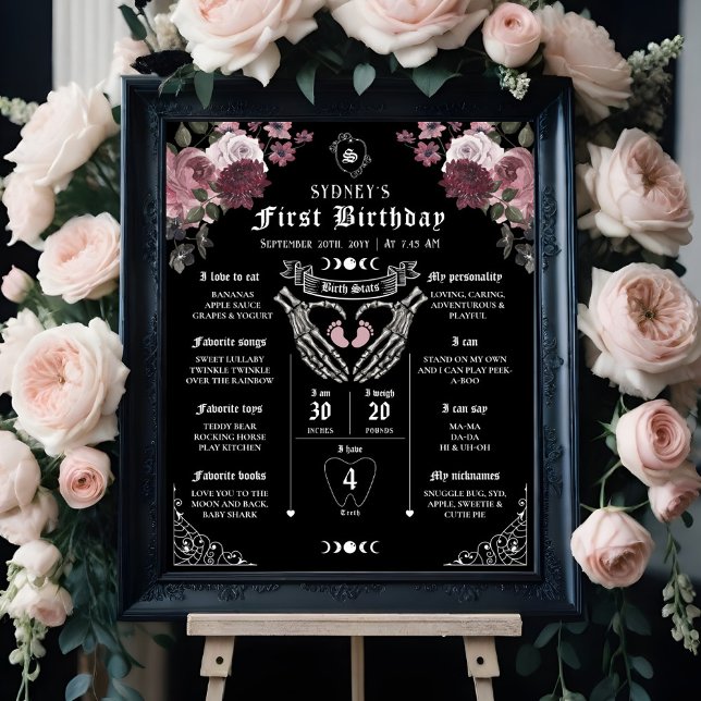 Poster Gothique Halloween 1er anniversaire Baby Girl Jalo (Gothic Halloween 1st Birthday Baby Girl Milestones Poster)