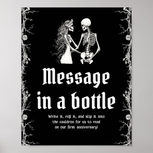 Poster Gothique Halloween Squelette Message dans une bout