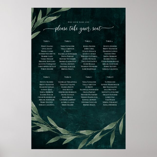 Poster Gothique Leave rêveuse EMERALD VERT, Plan de siège (Devant)