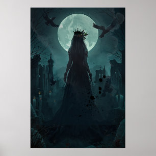 Poster Gothique Reine Féminine Sombre Clair de Lune Corbe