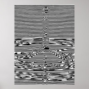Poster Gouttes d'eau tombantes dans l'océan OP Art 