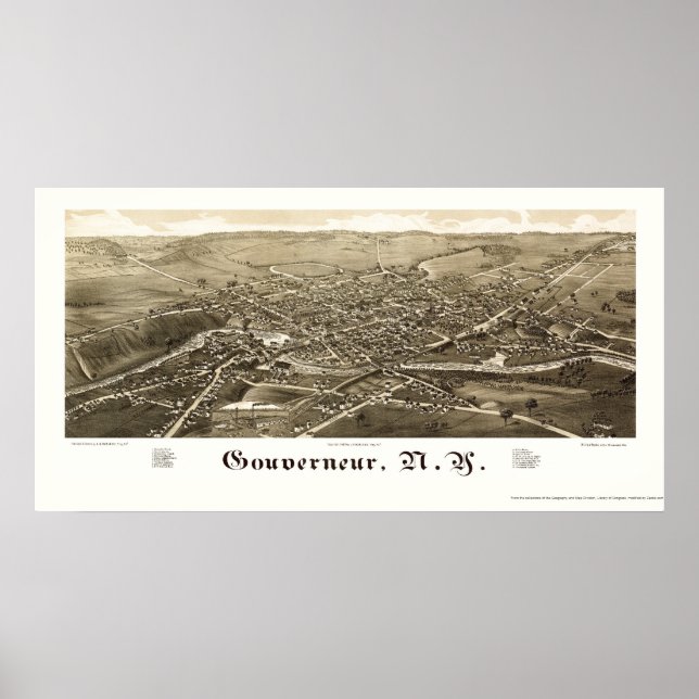 Poster Gouverneur, NY Carte panoramique - 1885 (Devant)