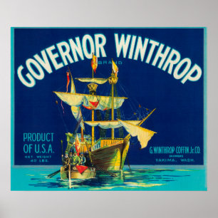 Poster Gouverneur Winthrop Apple Étiquette (bleu) - Yakim