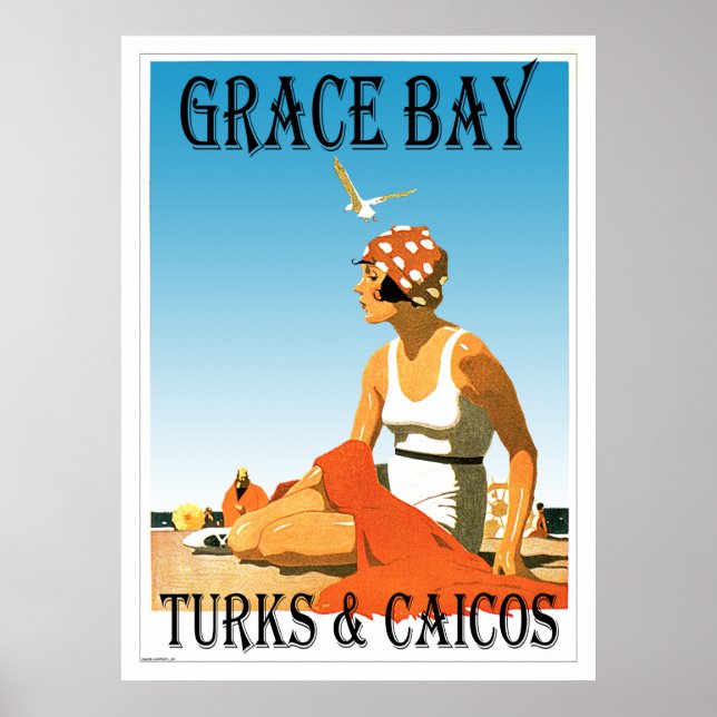 Poster Grace Bay Turks & Caicos Retro (Devant)