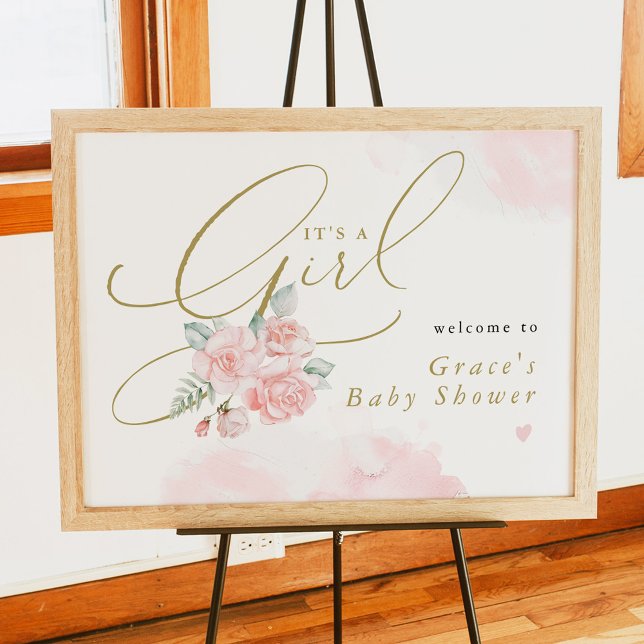 Poster GRACE Blush Floral C'est une fille Baby shower Bie (Créateur téléchargé)