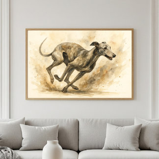 Poster Graceful Running Greyhound Aquarelle Portrait