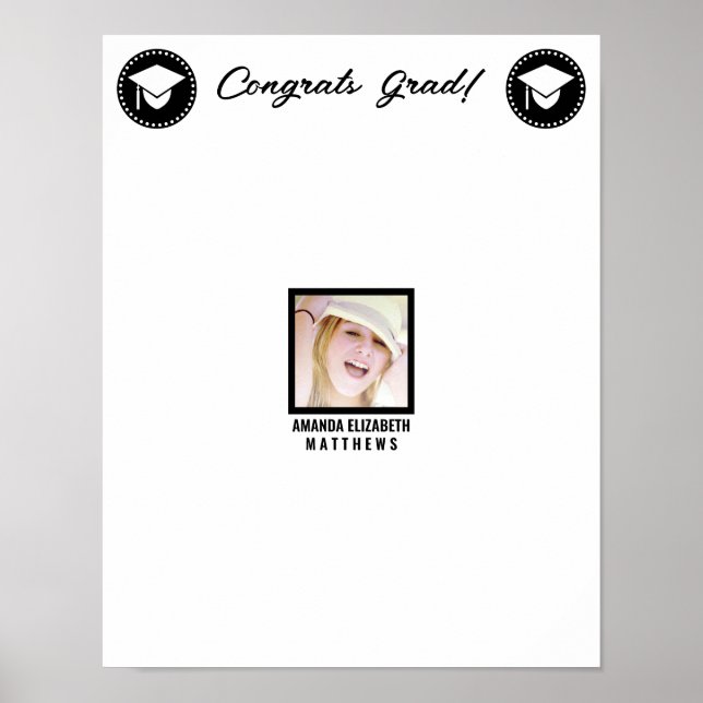Poster Grad Photo noir Script Petite signature invité (Devant)
