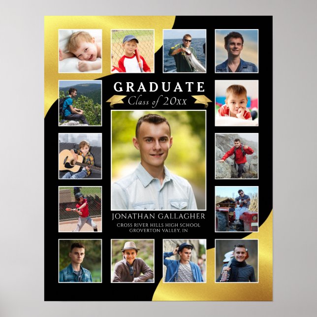 Poster Graduate Black Metallic Gold 15 Photo Collage (Devant)