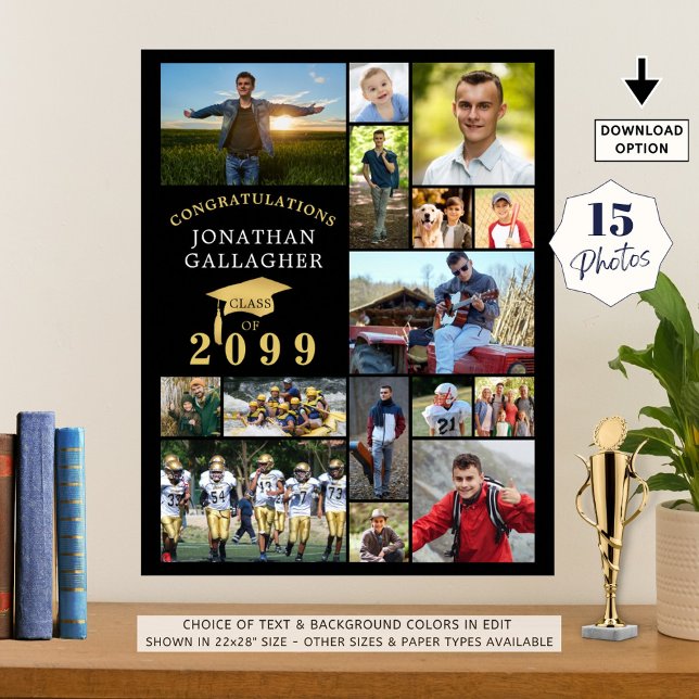 Poster Graduation 15 Photo Collage Félicats Black Gold (Créateur téléchargé)