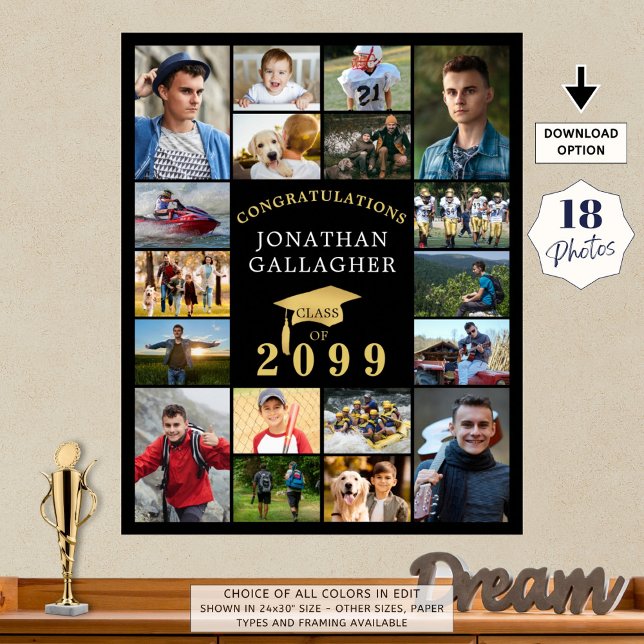 Poster Graduation 18 Photo Collage Félicats Black Gold (Créateur téléchargé)