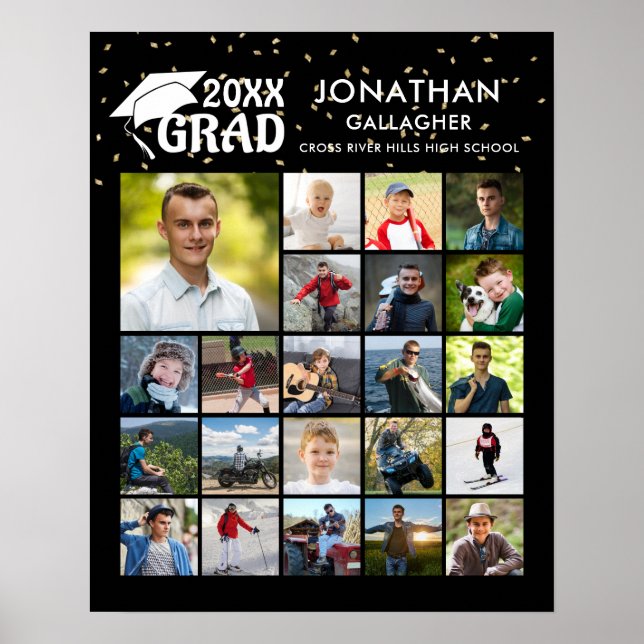 Poster Graduation 22 Photo Collage GRAD noir blanc (Devant)