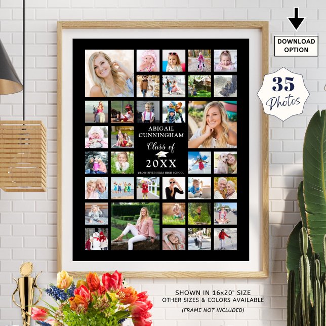Poster Graduation 35 Photo Collage CLASSE ANNÉE Noire (Créateur téléchargé)