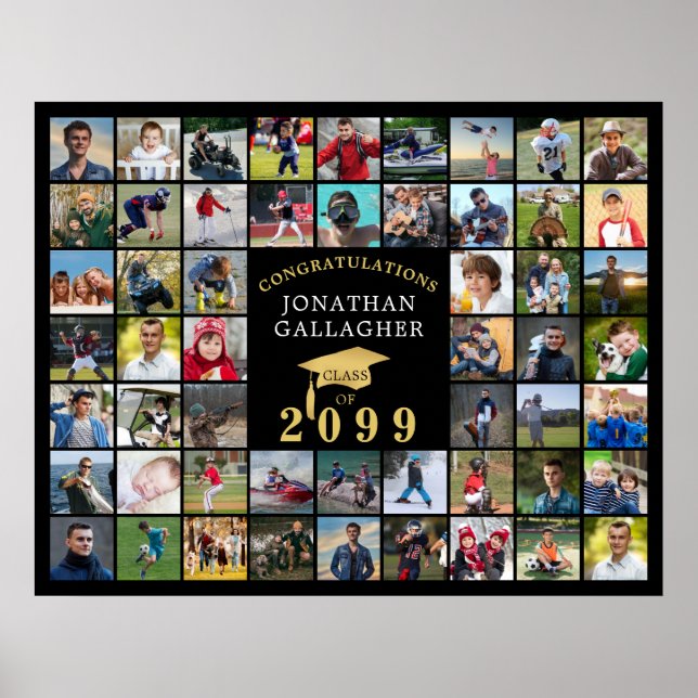 Poster Graduation 54 Photo Collage Black Gold Casquette (Devant)