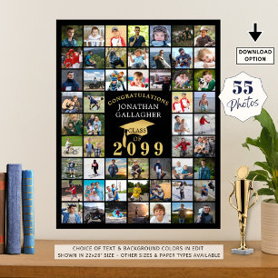 Poster Graduation 55 Photo Collage Black Gold Casquette