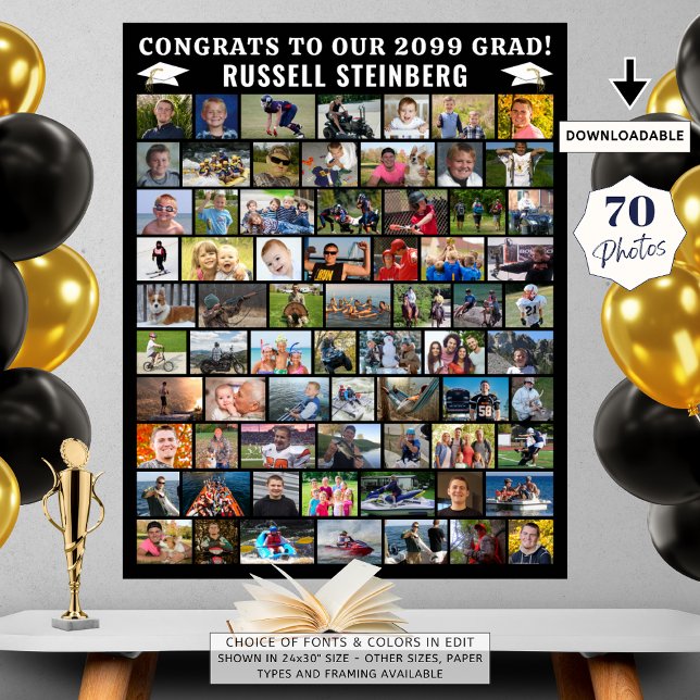 Poster Graduation 70 Photo Collage Simple Personnalisé (Créateur téléchargé)